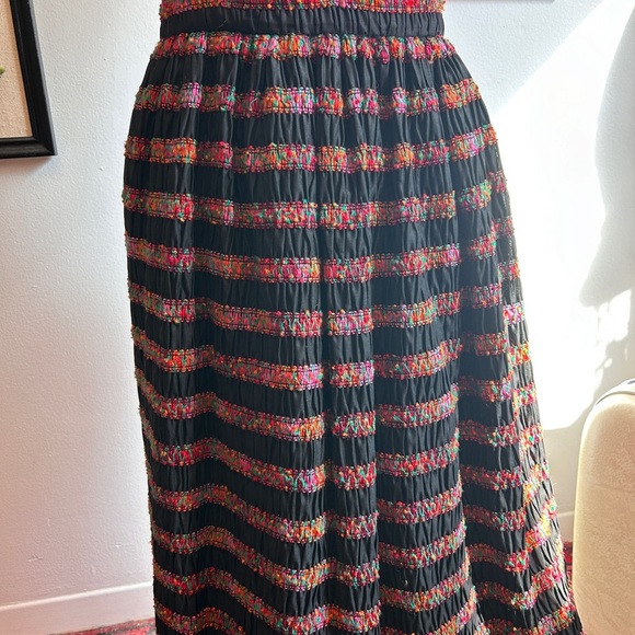1970s Bilboquet Canada Ribbon Patchwork Folk Cottagecore Ruffle Maxi Skirt - Picture 4 of 7